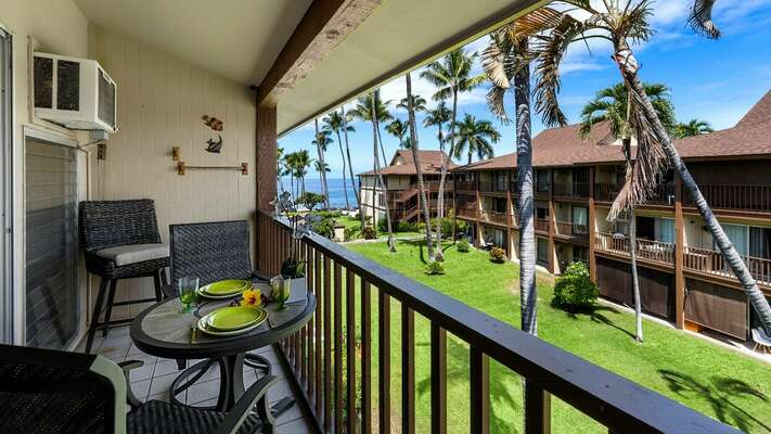 Lanai with dining table and seating