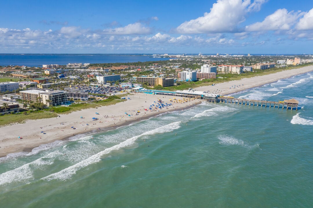 Aerial view of Cocoa Beach Pier.