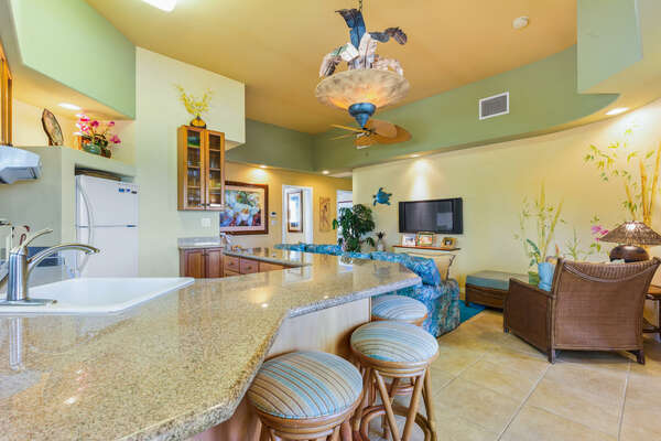 Kitchen and Living Area of this Kona Hawai'i vacation rental.