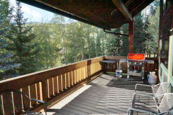 Large Deck facing mountains with gas BBQ Grill