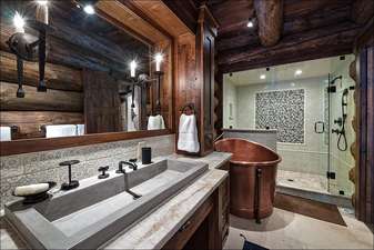 Private Master Bathroom with large soaking tub and steam shower
