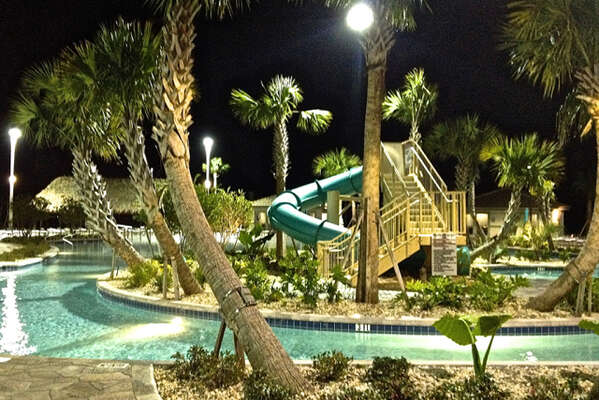 On-site facilities: Lazy river at night