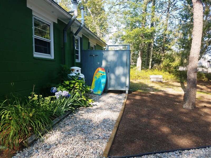 Summer on Cape Cod - traditional outdoor shower! 41 Whip O Will  Harwich Cape Cod - New England Vacation Rentals