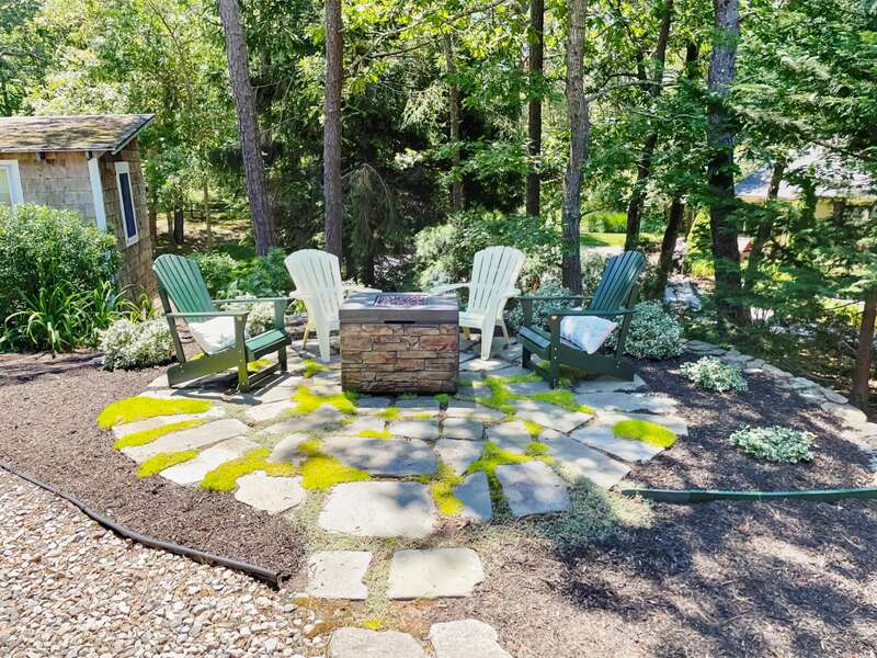 Lovely gas firepit with conversational seating area. 41 Whip O Will  Harwich Cape Cod - New England Vacation Rentals