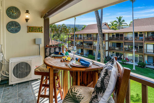 Lanai with view of complex grounds