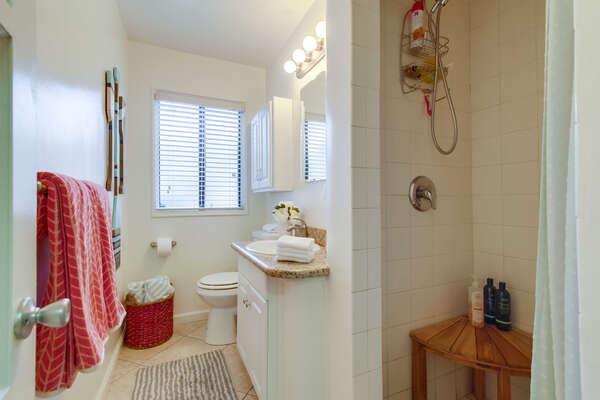 Bathroom with Shower in our Mission Beach Rental in San Diego