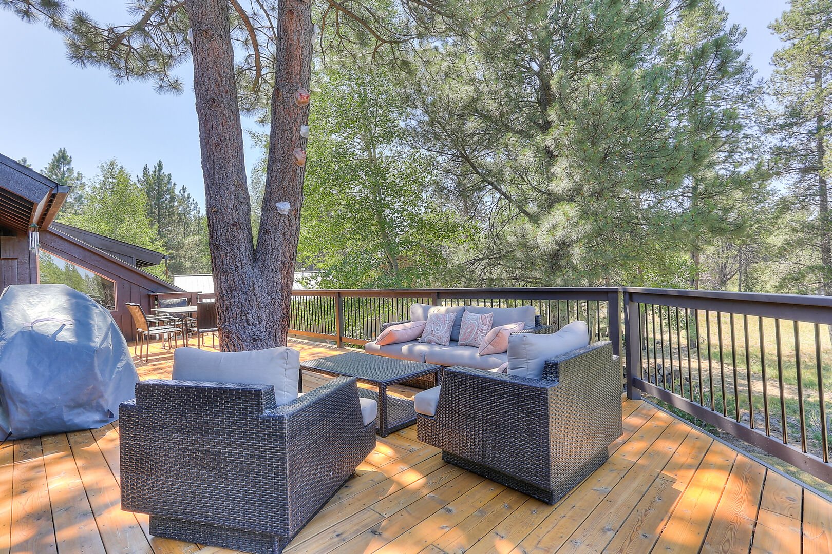 Deck with comfortable seating - golf course views