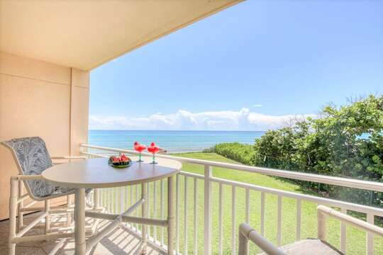 High top table and chairs on your private balcony to enjoy the unobstructed view, a glass of wine or cup of coffee!!