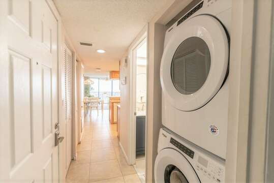 Washer and dryer conveniently located inside of the condo