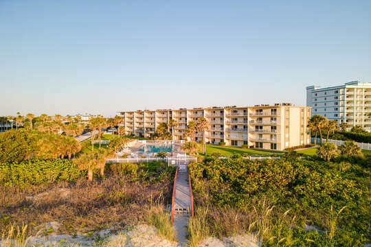 View of Cocoa Beach Towers from the private gated walkway.