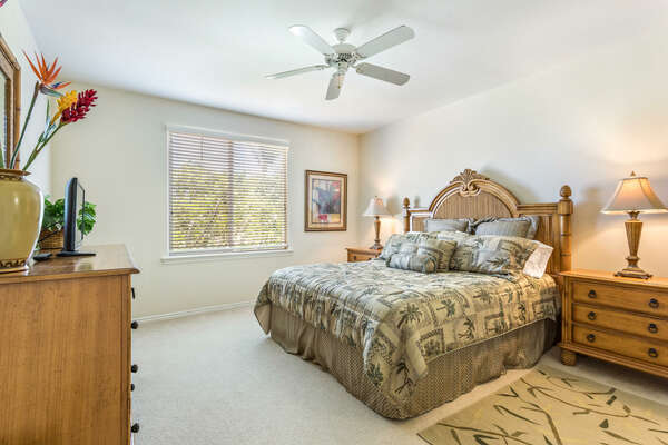 Bedroom with Tropical Decor and Views of outside at Waikoloa Hawaii Vacation Rentals