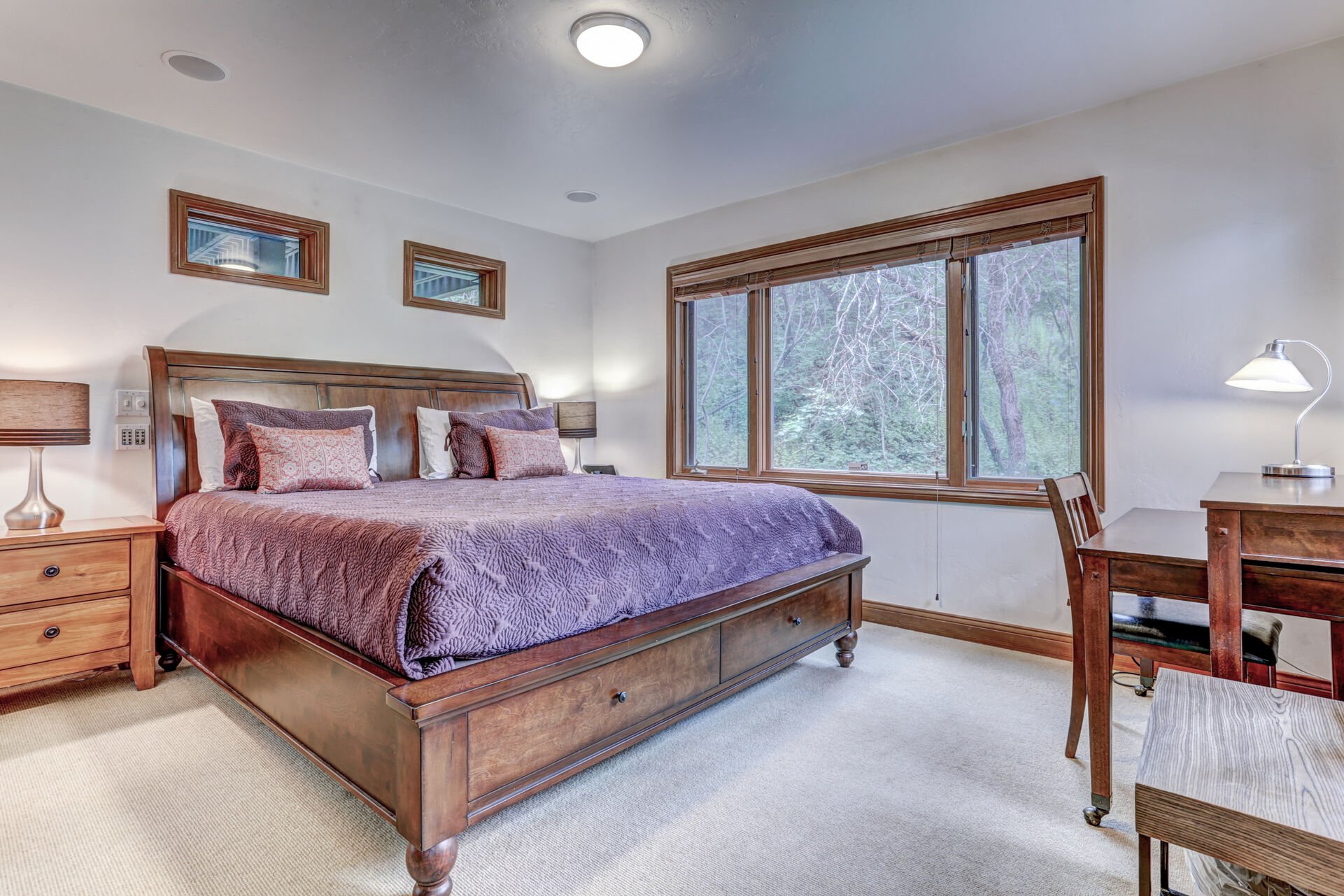 Upper Level Master Bedroom 2 with Tempur-Pedic King Bed, a Private Bath and Deck Access