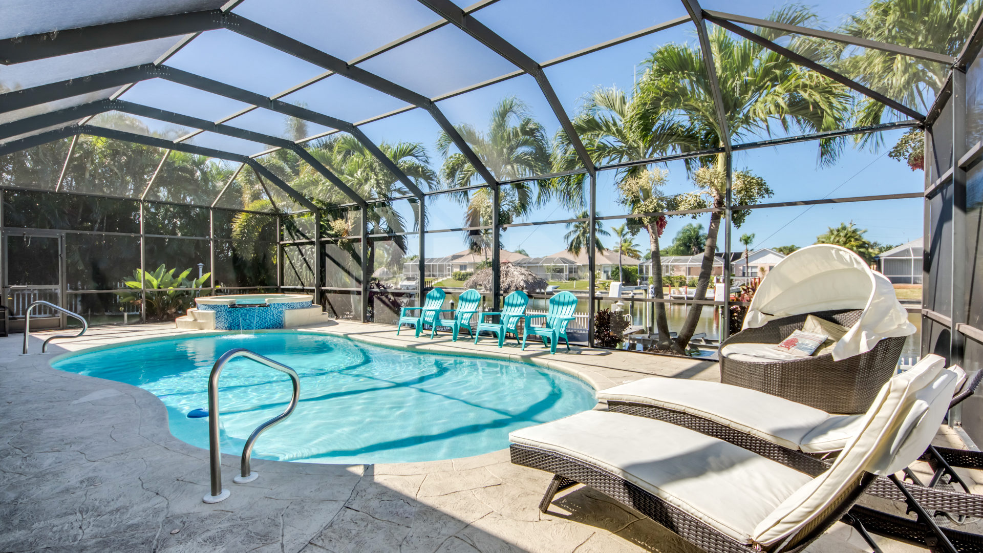 Heated pool vacation rental with southern pool exposure in Cape Coral, Florida