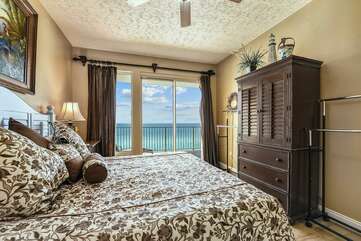 (King) Master bedroom with balcony access and stunning view of the Gulf!