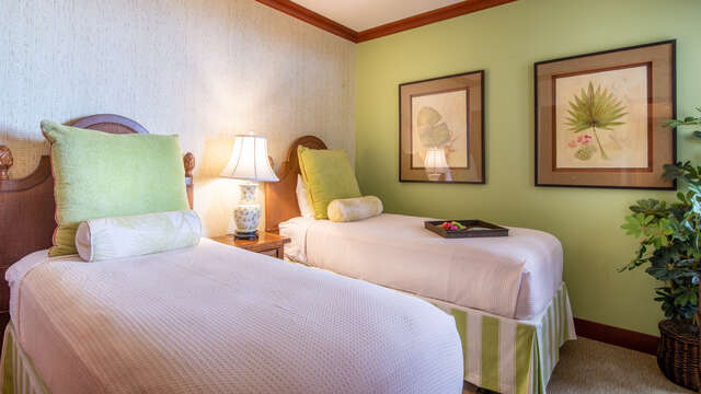 Third Bedroom with Two Twin Beds and Green Decor