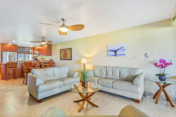 Comfortable Seating and Updated Furnishings inside our Kona vacation Villa