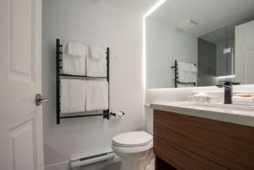 Newly renovated bathroom w/ heated towel rack and walk-in shower