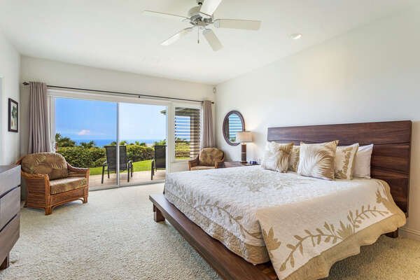 Bedroom with Ocean View, Large Bed and Ceiling Fan