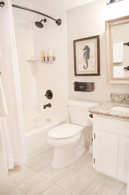 Renovated to bring you the best of accommodations! medicine cabinet, towel hooks/bars, built-in shower shelf - all new!