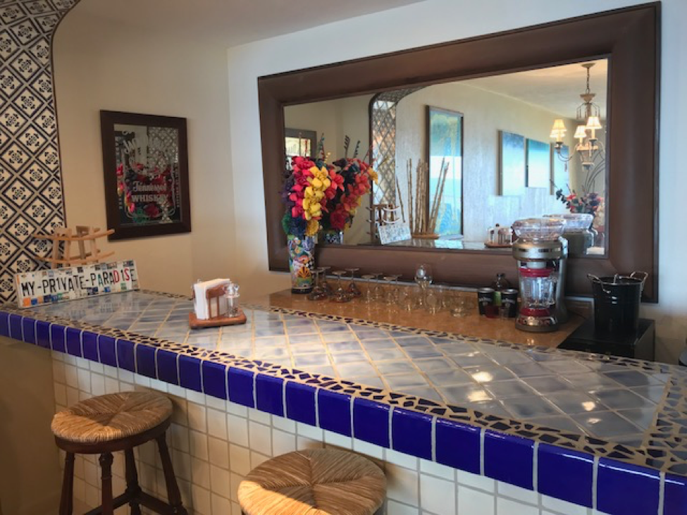 Take a seat at the custom bar and enjoy a drink of your choosing! The bar is stocked with all the necessities including 2 fridges (one beer and one wine) a Margarita Ville margarita maker and all the glass wear to enjoy your drinks!