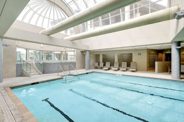 Indoor pool and hot tub with adjoining saunas, workout facility and locker rooms!