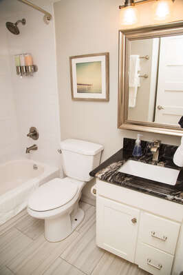 Remodeled and super Clean bathroom!  We provide Shampoo, Conditioner, and Body Wash!!