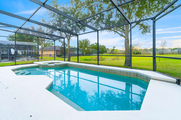 Pool with grassland view
