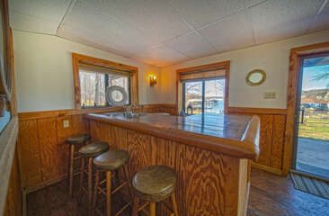 Wet Bar and Stools. Overlooking the Lake