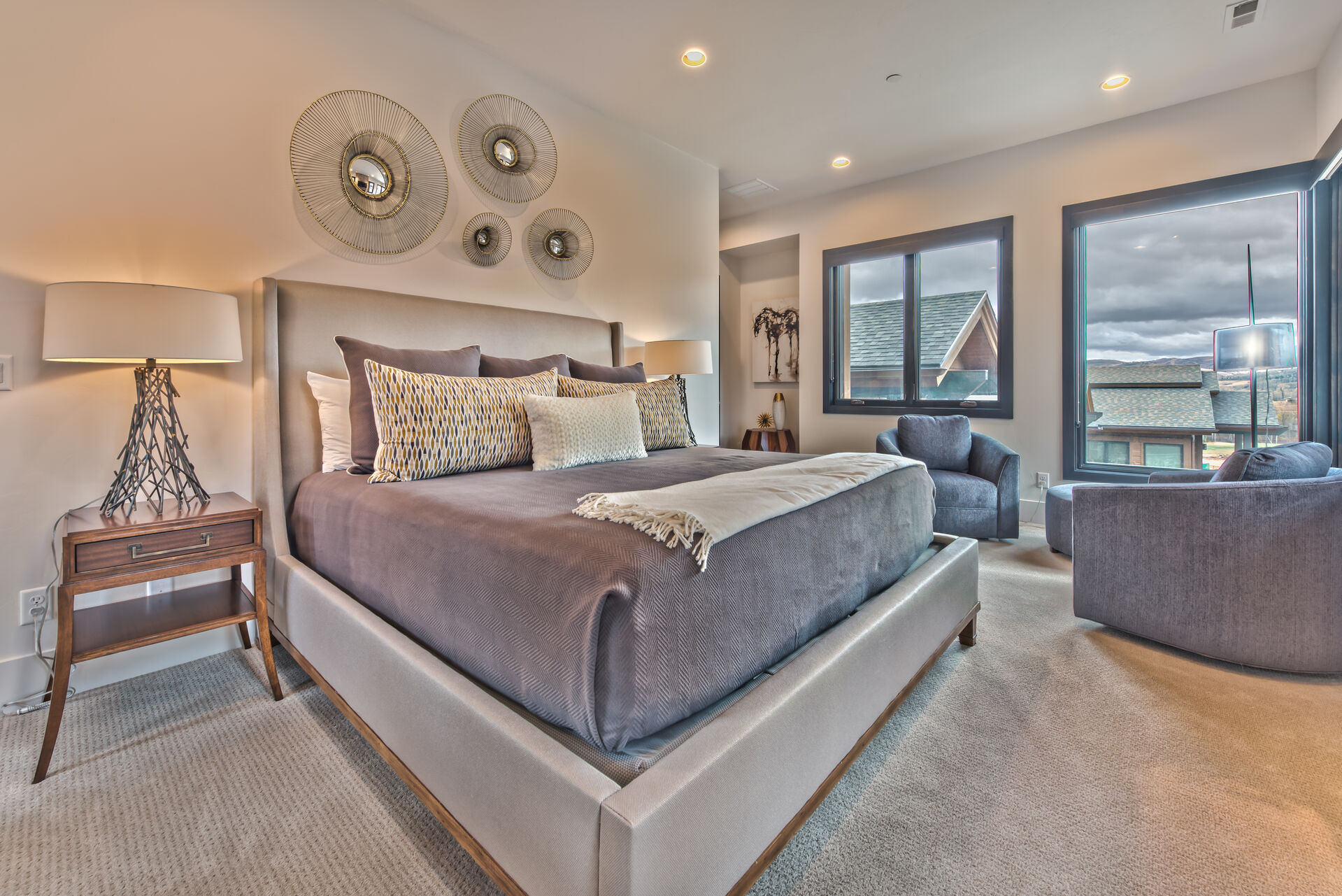 Upper Level Master Bedroom Suite with a King Bed and Warm Gas Fireplace