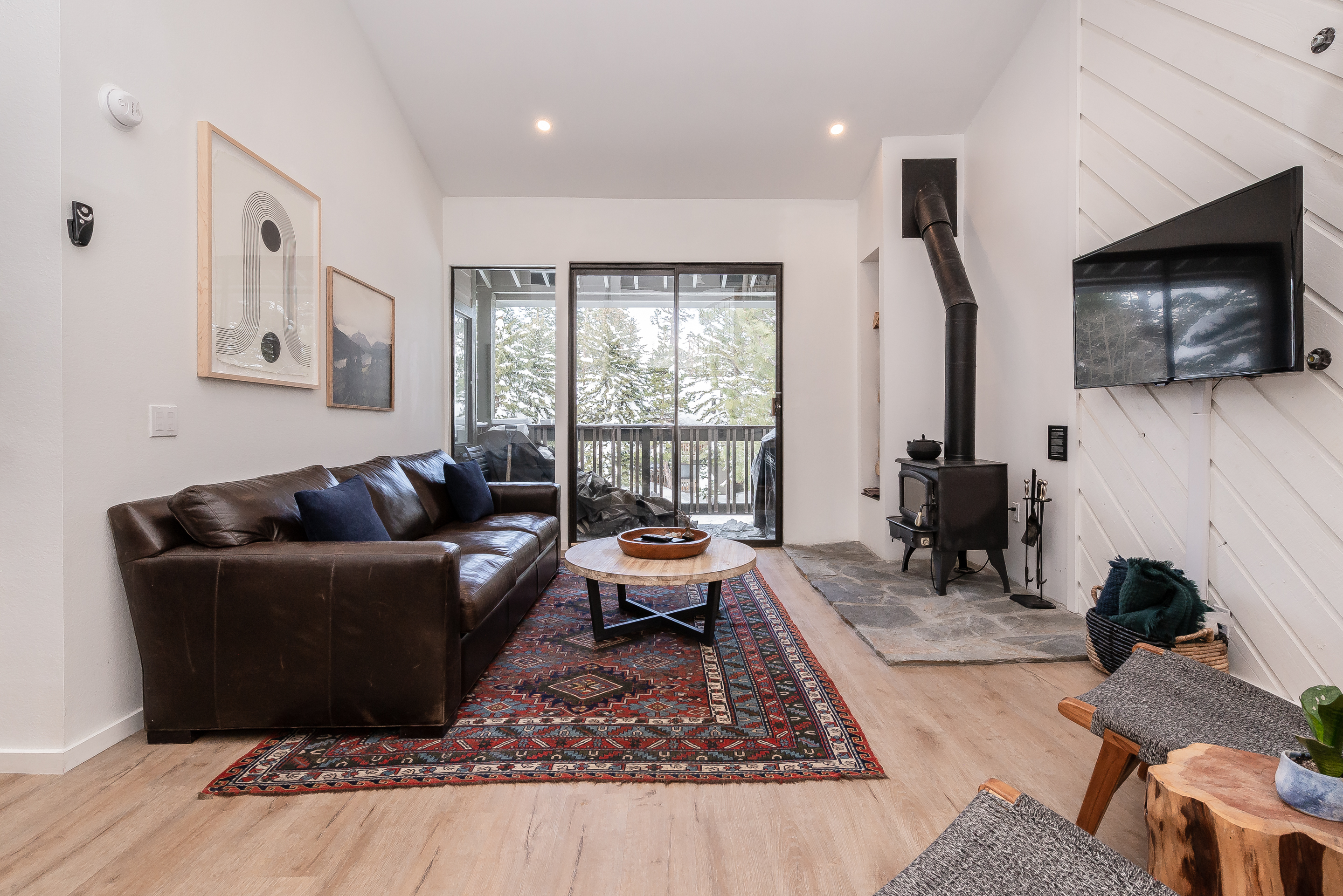 Living Room, Queen Sleeper Sofa, Two Chairs, Wood Burning Stove, Deck, Flat Screen TV, Hardwood Floors