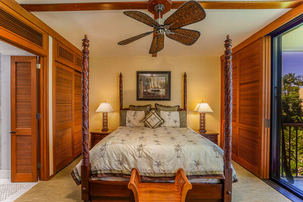 Sliding Doors to the Lanai, Large Bed, and Ceiling Fan