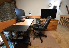 Lift desk monitor and chair