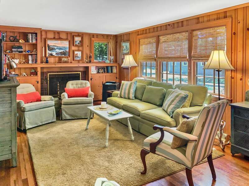 Living room with a flat screen TV, WiFi, and stand alone portable AC unit - 23 Ginger Plum Lane Harwich Port Cape Cod - New England Vacation Rentals