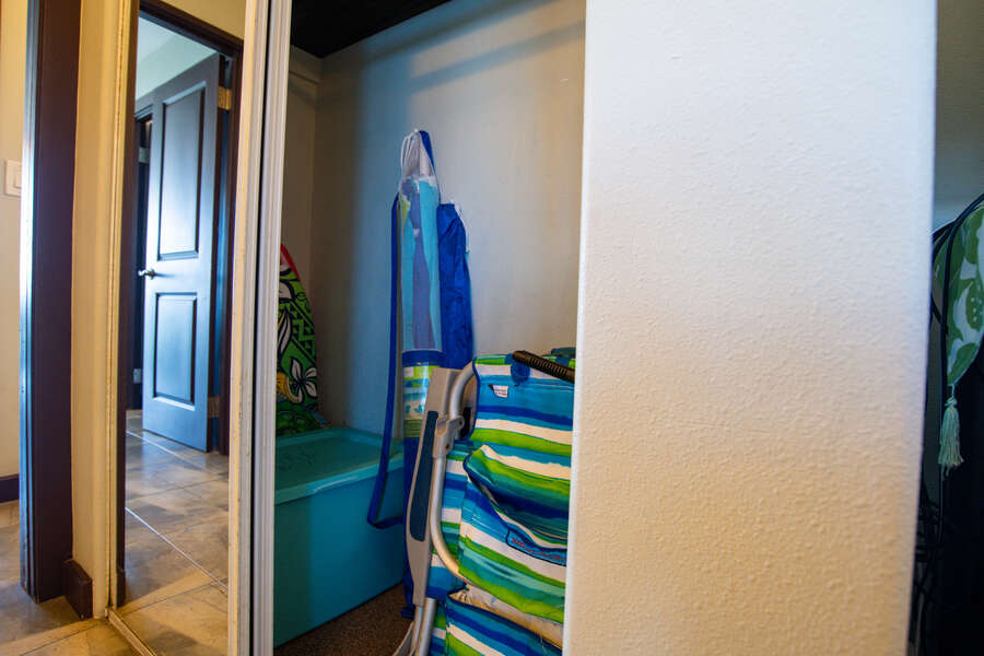 Find beach amenities in the closet.