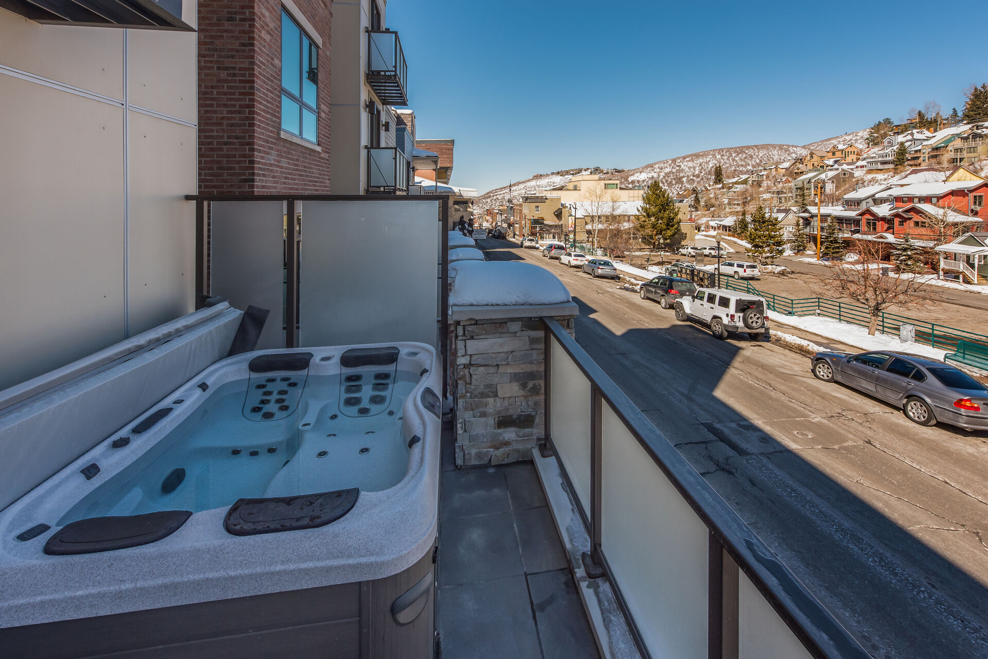 Private Deck with Hot Tub and Overlooking Main Street