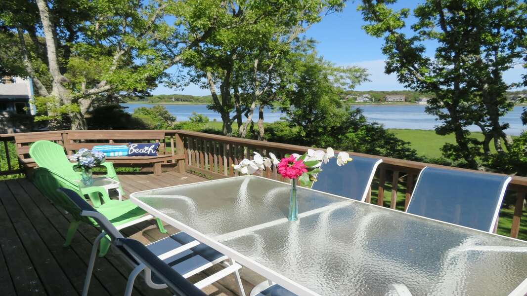 Enjoy the lovely views of Bucks Creek from the large back deck - 84 Cranberry Lane Chatham Cape Cod - Ridgevale Retreat