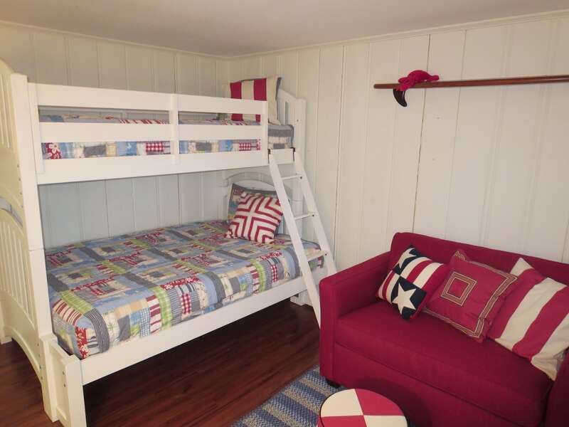 Lower level with a bunk bed (double bottom/single top) also a twin/single chair pullout - 84 Cranberry Lane Chatham Cape Cod -  Ridgevale Retreat