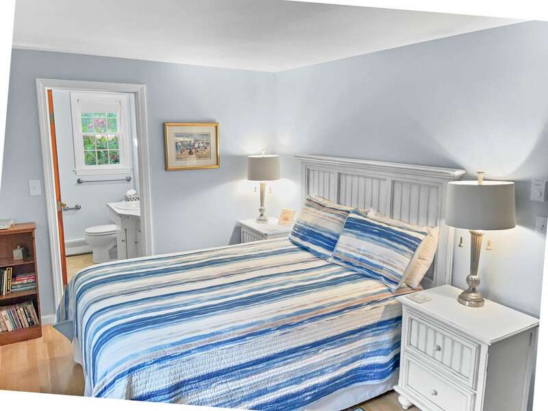 Bedroom 1 with Queen bed and en suite bath - 84 Cranberry Lane Chatham Cape Cod - Ridgevale Retreat