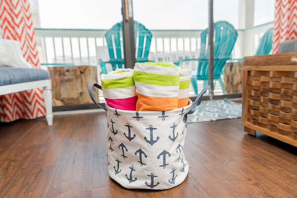 Beach ready!! Beach/pool towels provided for you during your vacation on Galveston Island!