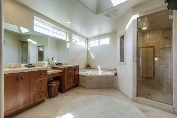Large master en suite bathroom with large shower and Jacuzzi