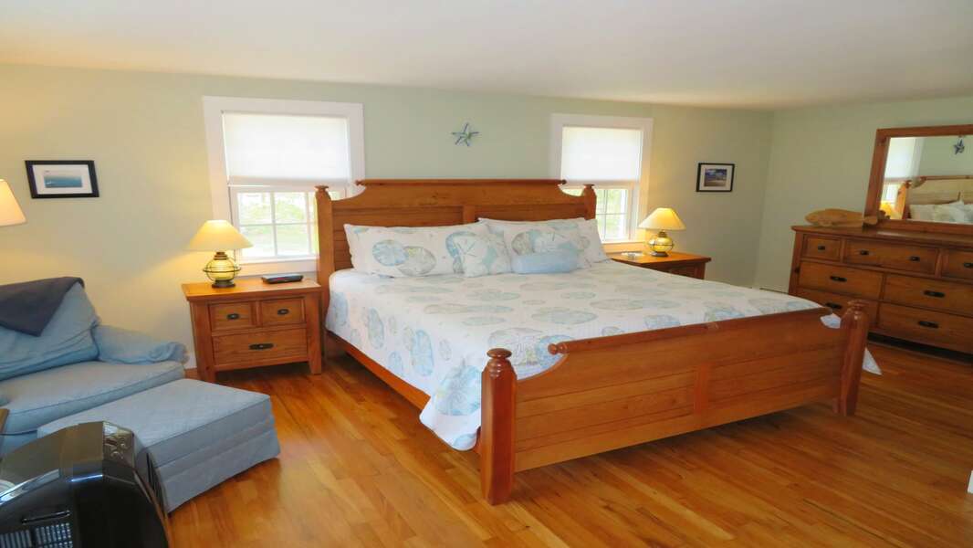 Master bedroom with a King bed - 33 Pine Grove West Harwich Cape Cod -  New England Vacation Rentals