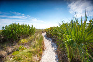 Beautiful sand path steps from the Gulf's turquoise waters