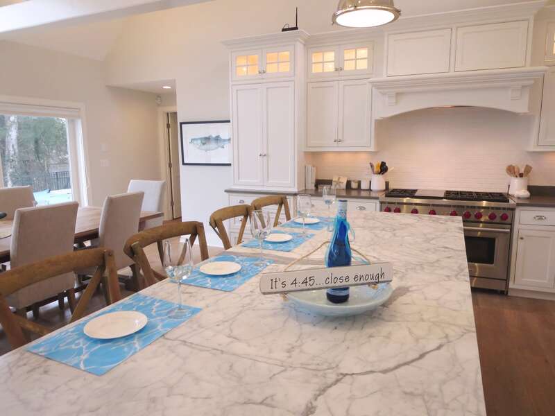 Kitchen Island-breakfast bar seats 4 comfortably-161 Bay Lane Centerville Cape Cod - New England Vacation Rentals