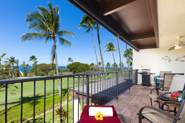 Nice ocean and golf course views from the Lanai outside our Kona Villa