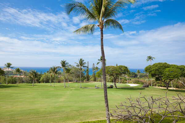 Views of the golf course and ocean at our Kona Villa