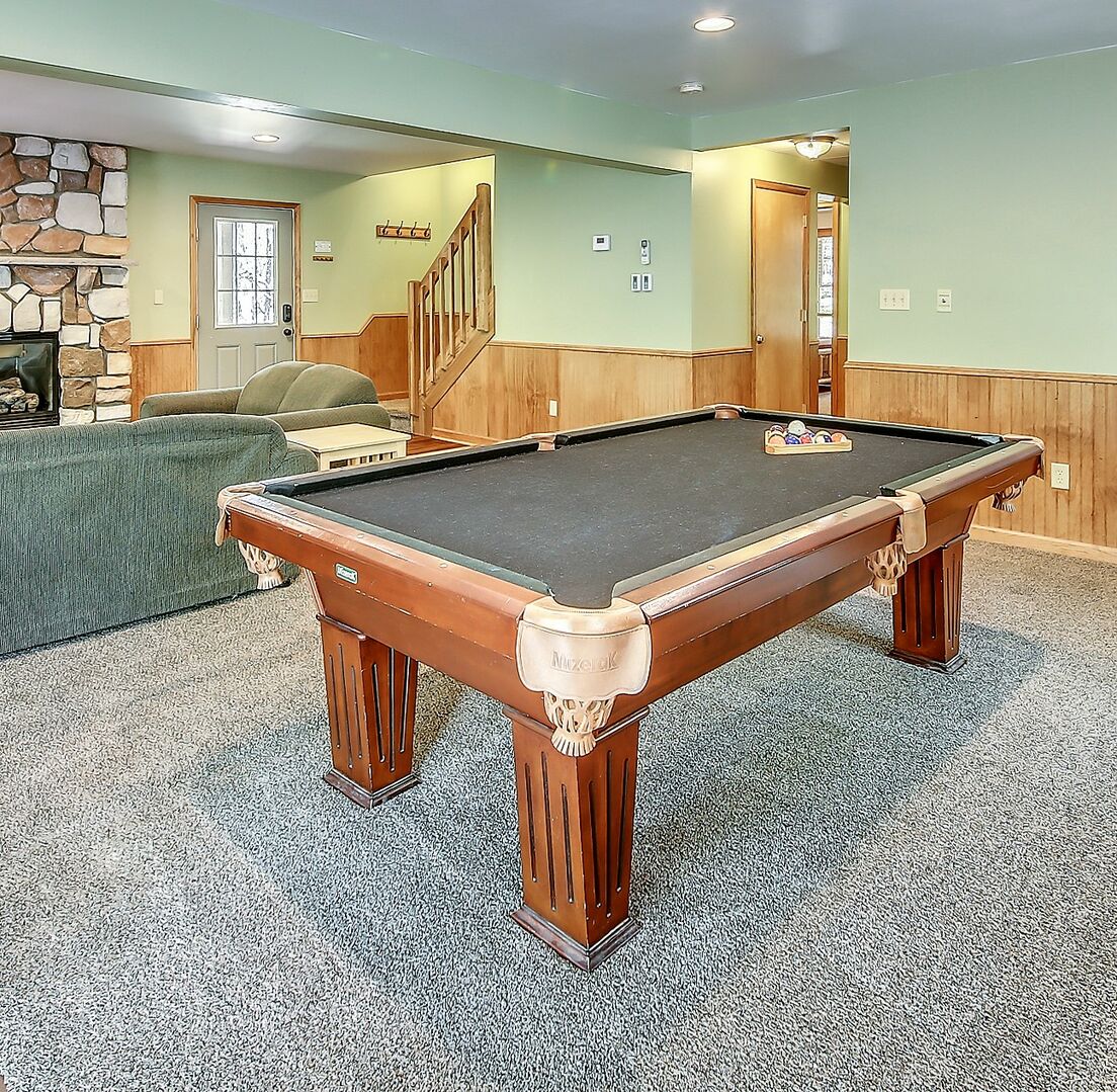 Pool Table in the Game Room of our Poconos Lodge Rental