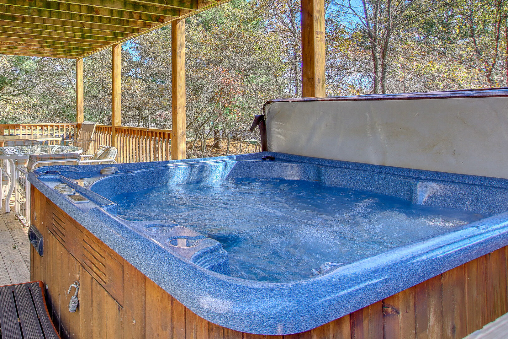 Hot Tub Featured in Backyard of Our Poconos Lake Rental.