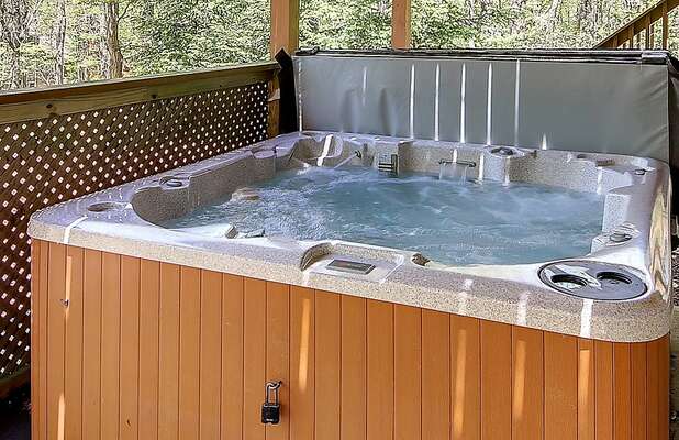 Hot Tub Outside our Coyote Poconos Lodge Rental