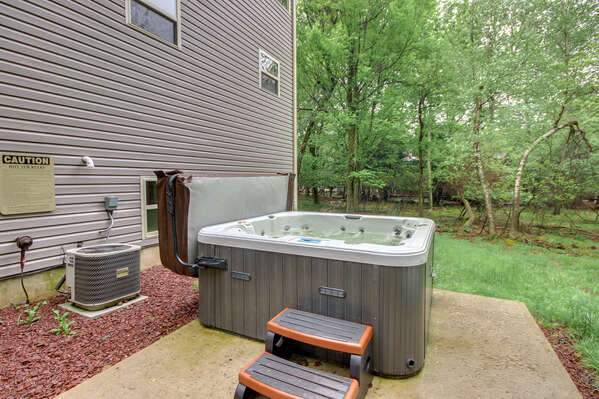 Outdoor Hot Tub Located in the Backyard of Our Vacation Rental in the Poconos by Lake.
