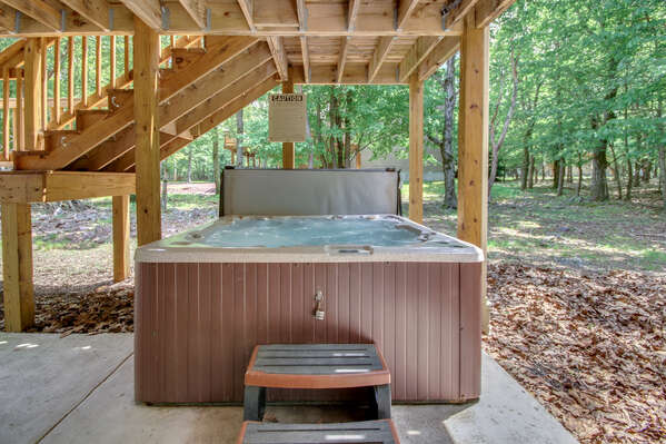 Hot Tub Under the Deck of our Poconos Vacation Rental